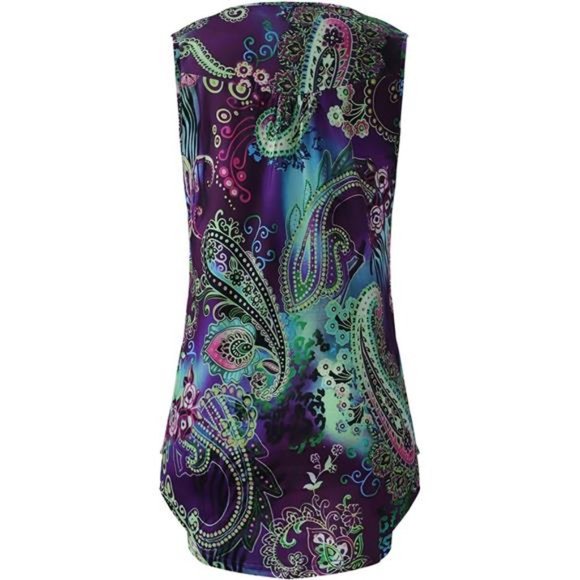 Womens Tank Tops Loose Fit Summer Shirts Pleated Flowy Sleeveless Tunic Tops - Picture 6 of 8